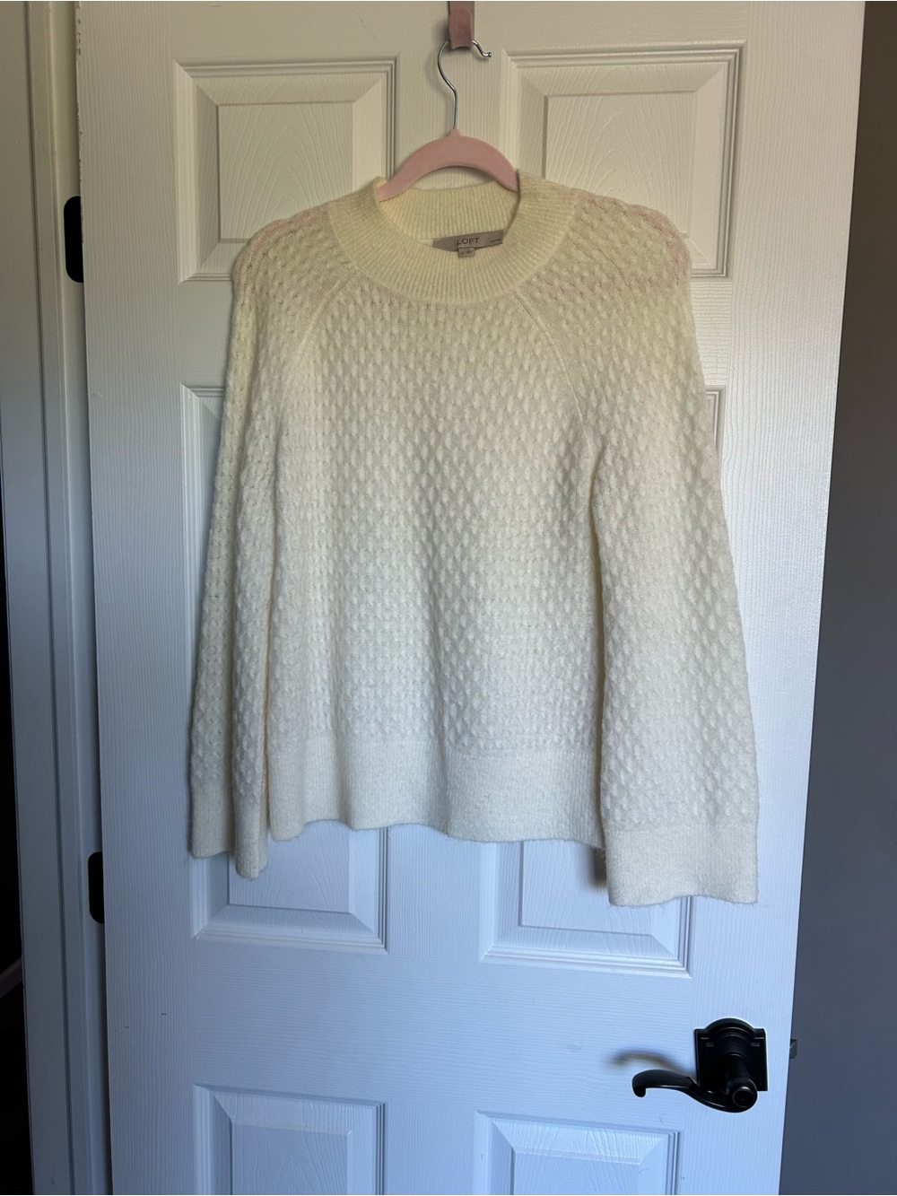 Ann Taylor Loft Cream Textured Crewneck Sweater - Women's